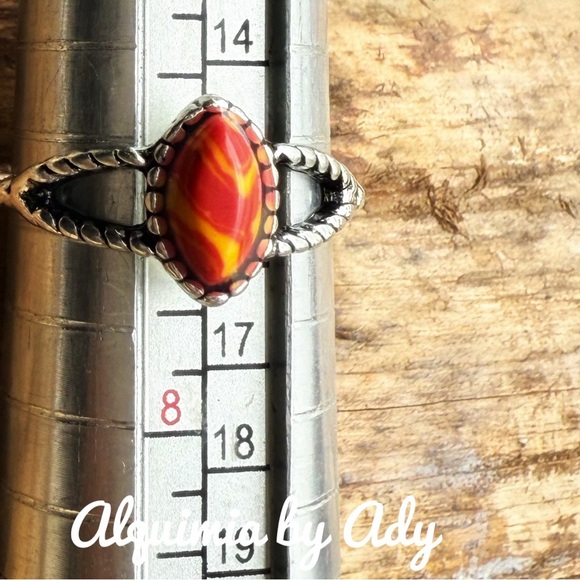 Dainty silver red turquoise statement gem ring - Picture 1 of 1